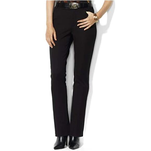 Lauren Ralph Lauren Adelle Black Cotton Stretch Button-Tab Waist Pants Size 6 - Picture 1 of 13